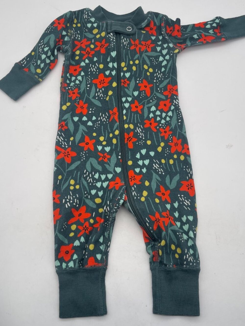 Hanna Andersson Infant 50cm 0-3 Months Green Poppy Zip One Piece Romper Pjs A5